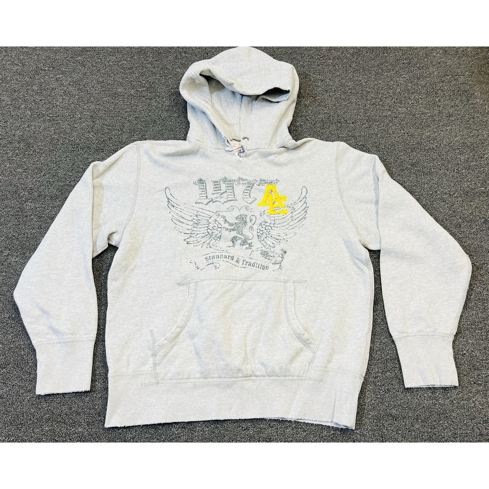Y2K American Eagle Hoodie Mens Medium Gray Fleece Pullover Sweatshirt Activewear